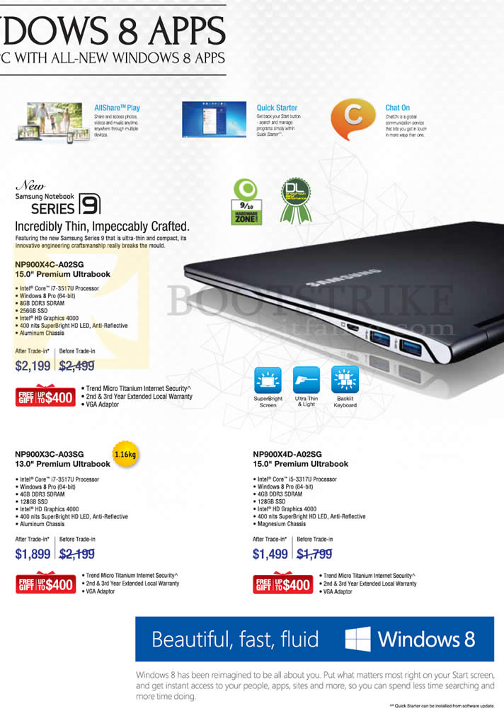 SITEX 2012 price list image brochure of Samsung Notebooks Series 9 NP900X4C-A02SG, NP900X3C-A03SG, NP900X4D-A02SG