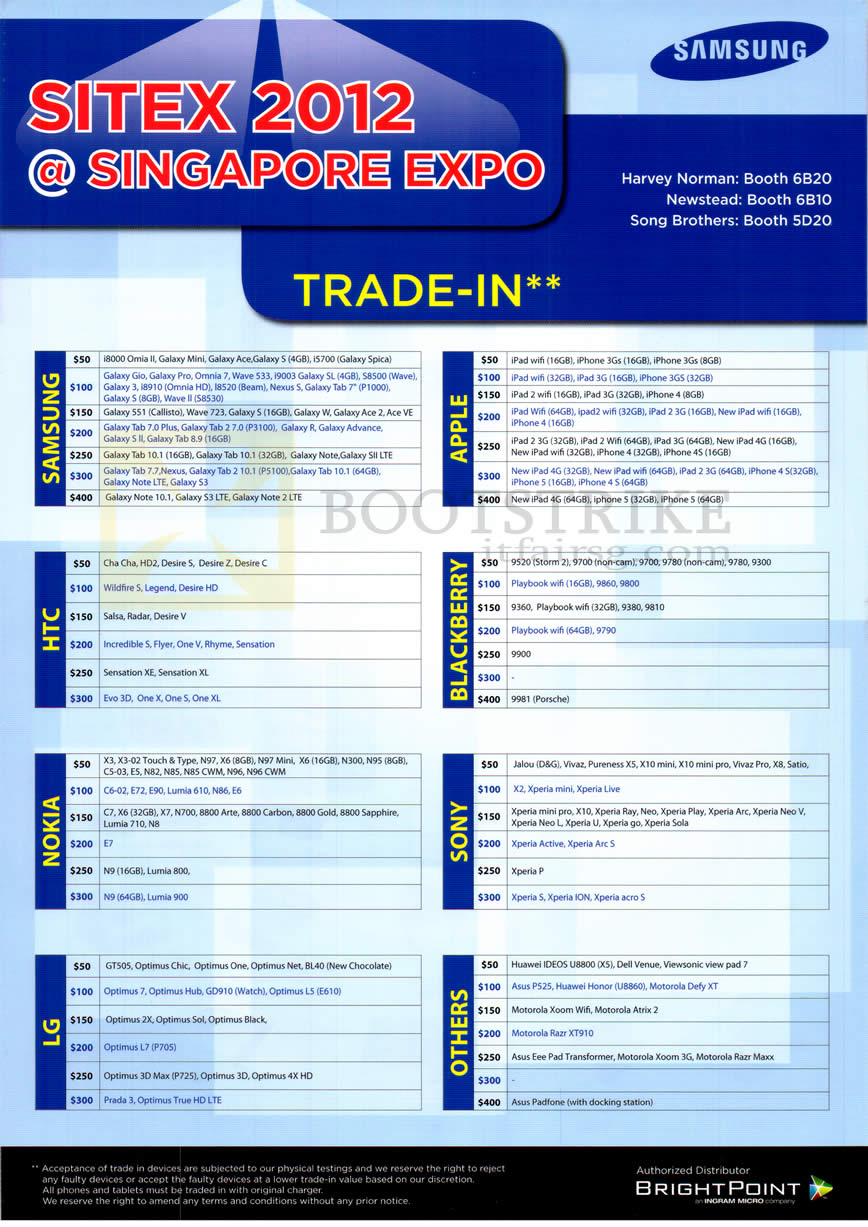 SITEX 2012 price list image brochure of Samsung Trade In Mobile Phones, Apple, Blackberry, HTC, Nokia, Sony, LG