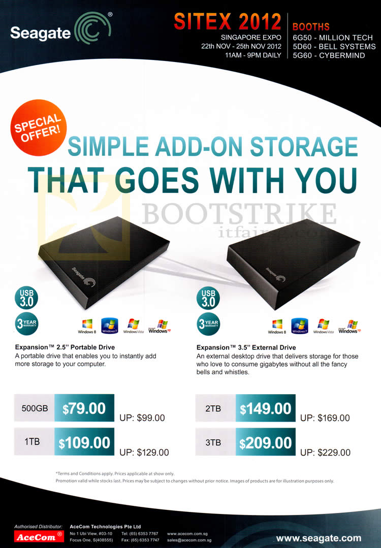 SITEX 2012 price list image brochure of Seagate External Storage AceCom Expansion