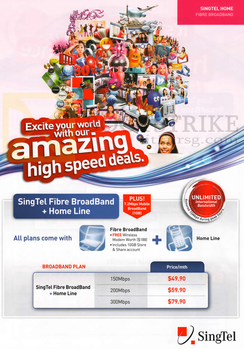 SITEX 2012 price list image brochure of Singtel Broadband Fibre, Fixed Line 150Mbps, 200Mbps, 300Mbps, Mobile Broadband