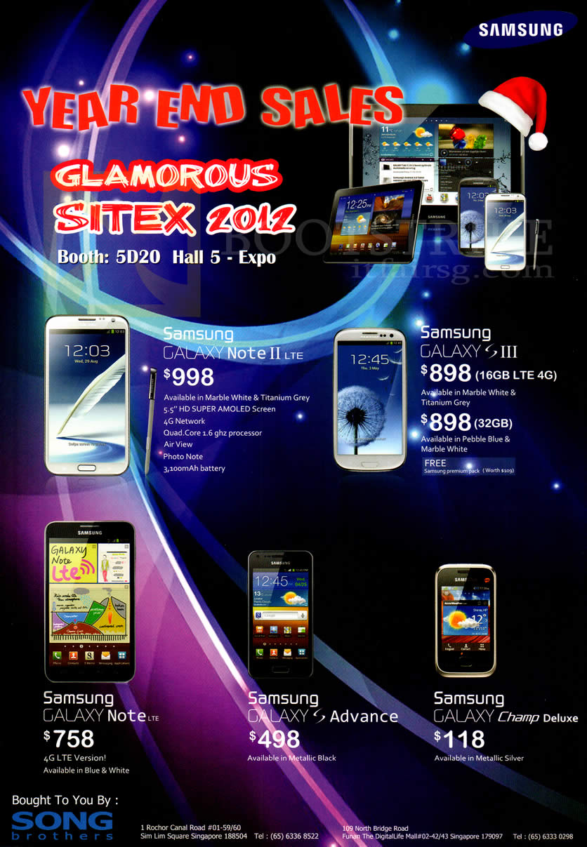 SITEX 2012 price list image brochure of Song Brothers Samsung Galaxy Note II LTE, S III, Note LTE, S Advance, Champ Deluxe