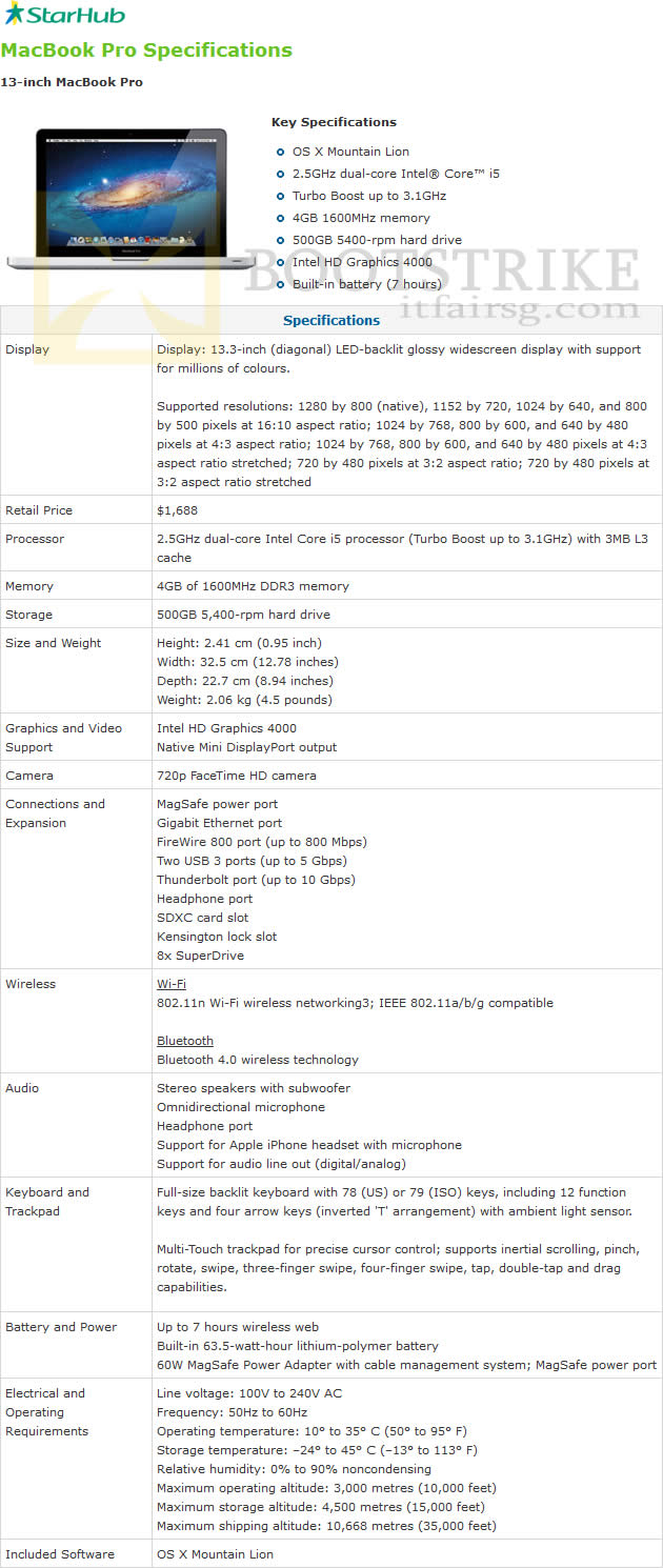 SITEX 2012 price list image brochure of Starhub Apple Macbook Pro Notebook Specifications