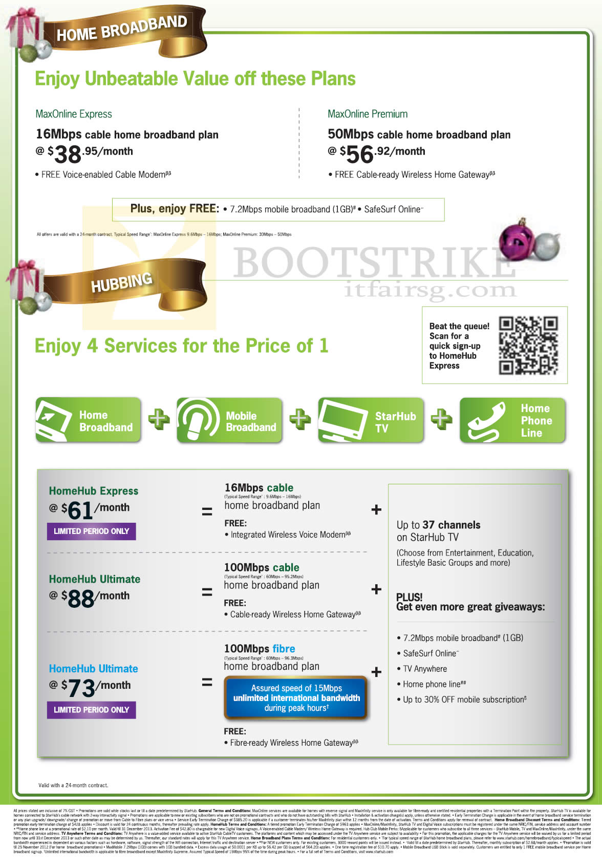 SITEX 2012 price list image brochure of Starhub Broadband Cable MaxOnline Express, Premium, Hubbing HomeHub Express Ultimate