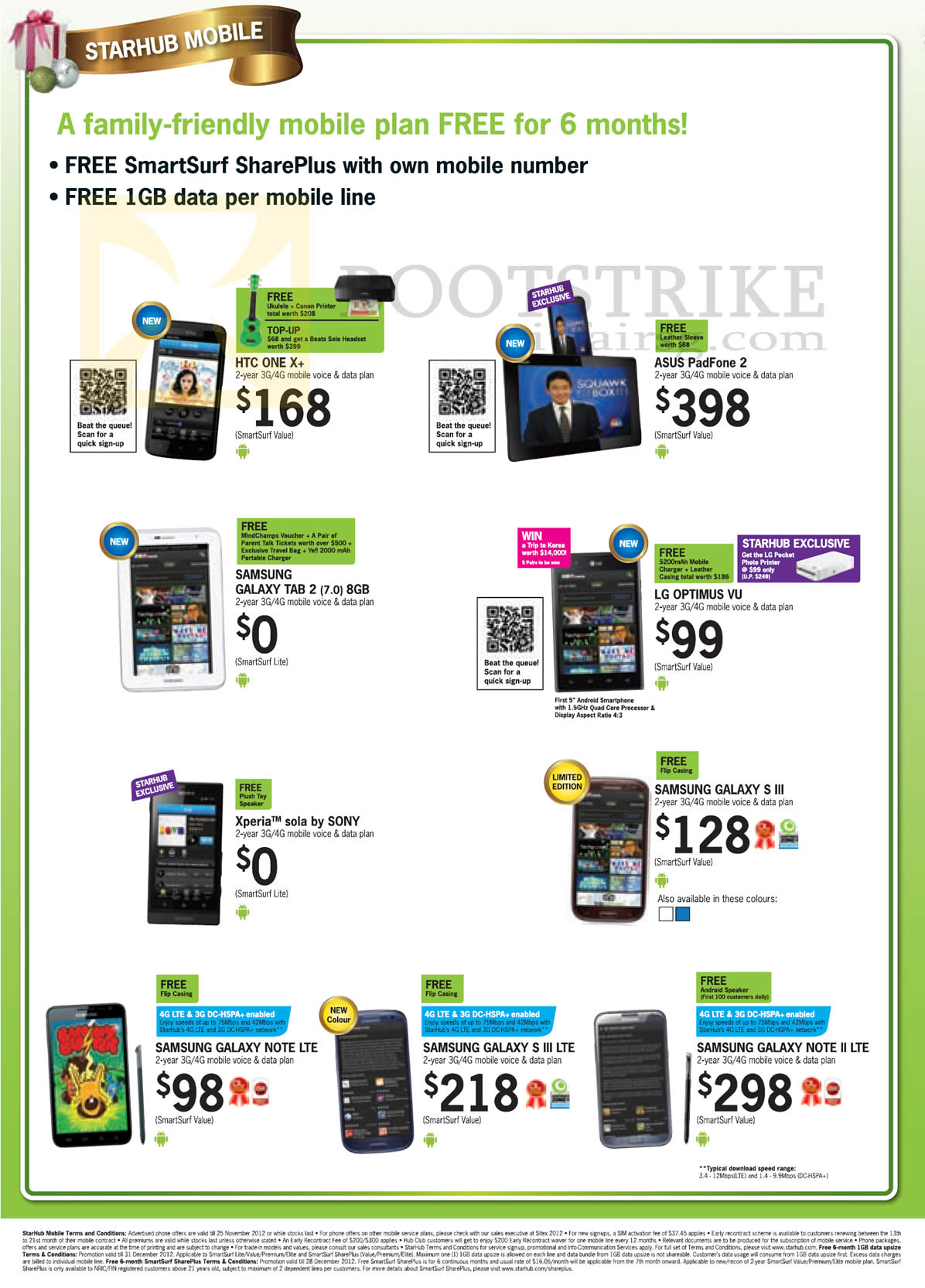 SITEX 2012 price list image brochure of Starhub Broadband Mobile Phones HTC One X PLus, ASUS PadFone 2, Samsung Galaxy S III, Tab 2 7.0, S III LTE, Note II LTE, LG Optimus Vu, Sony Xperia Sola