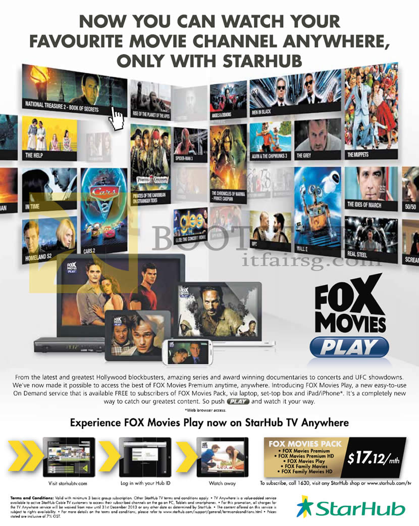 SITEX 2012 price list image brochure of Starhub Fox Movies Pack TV Anywhere