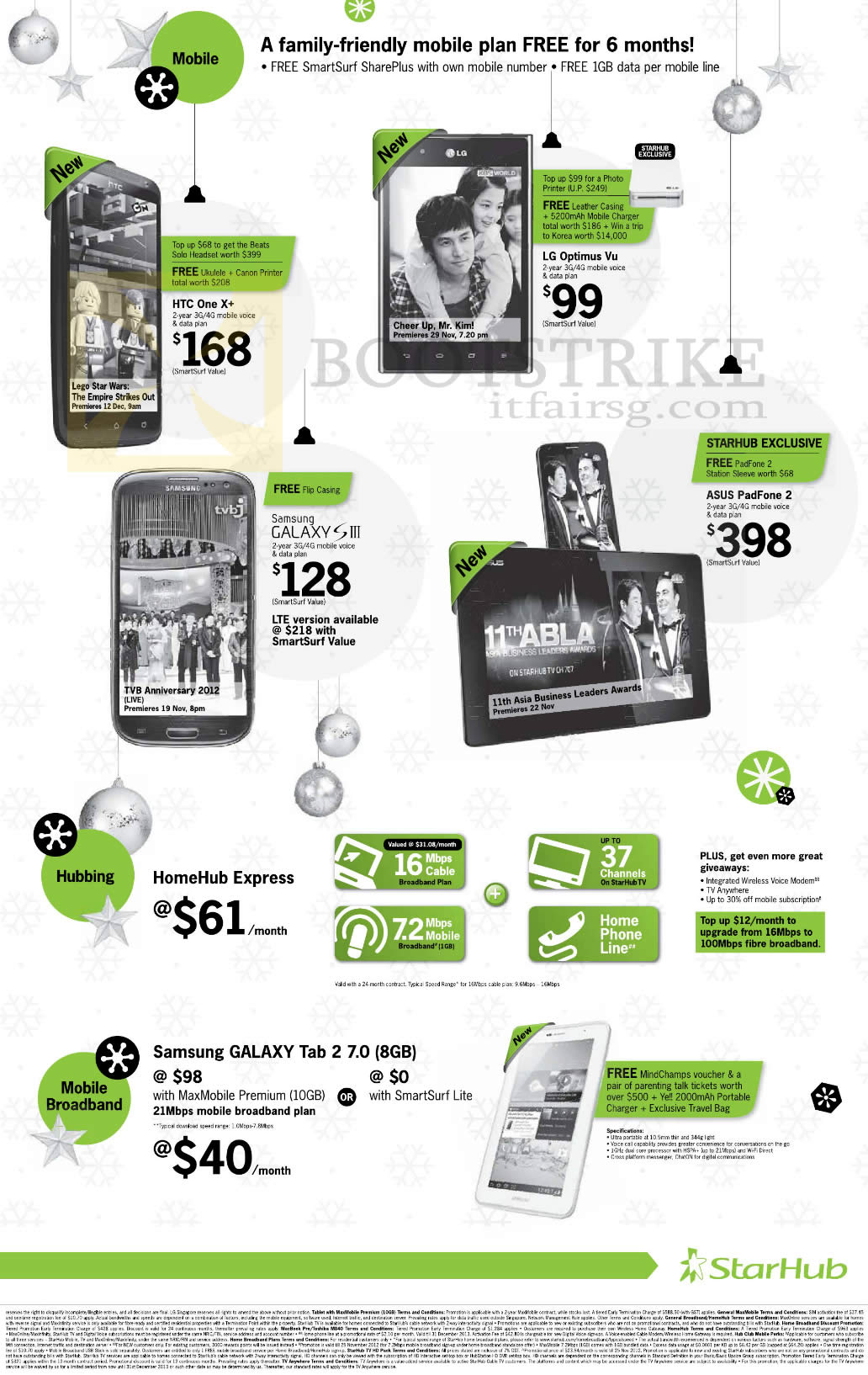 SITEX 2012 price list image brochure of Starhub Mobile Phones HTC One X Plus, LG Optimus Vu, Samsung Galaxy S III, Tab 2 7.0, ASUS PadFone 2, HomeHub Express