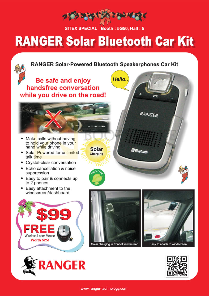 SITEX 2012 price list image brochure of Systems Tech Ranger Solar Bluetooth Speakerphones Car Kit