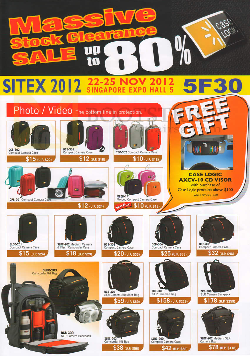 SITEX 2012 price list image brochure of The Headphones Gallery Caselogic Bags Photo Video, Case, Camcorder Kit Bag, Shoulder, Backpack, Camera Case