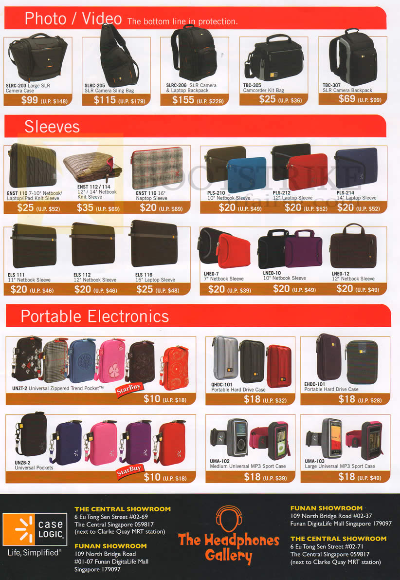 SITEX 2012 price list image brochure of The Headphones Gallery Caselogic Photo Bags, Sleeves, Universal Zippered Trend Pocket, Hard Drive Case, Sport, Pockets