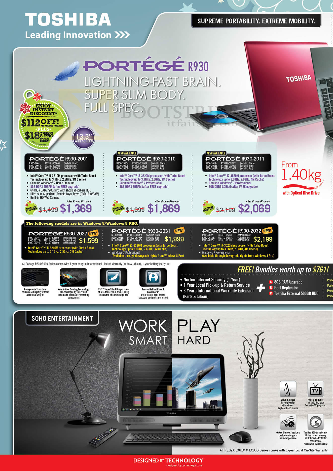 SITEX 2012 price list image brochure of Toshiba Notebooks Portege Notebook R930-2001, R930-2012, R930-2011