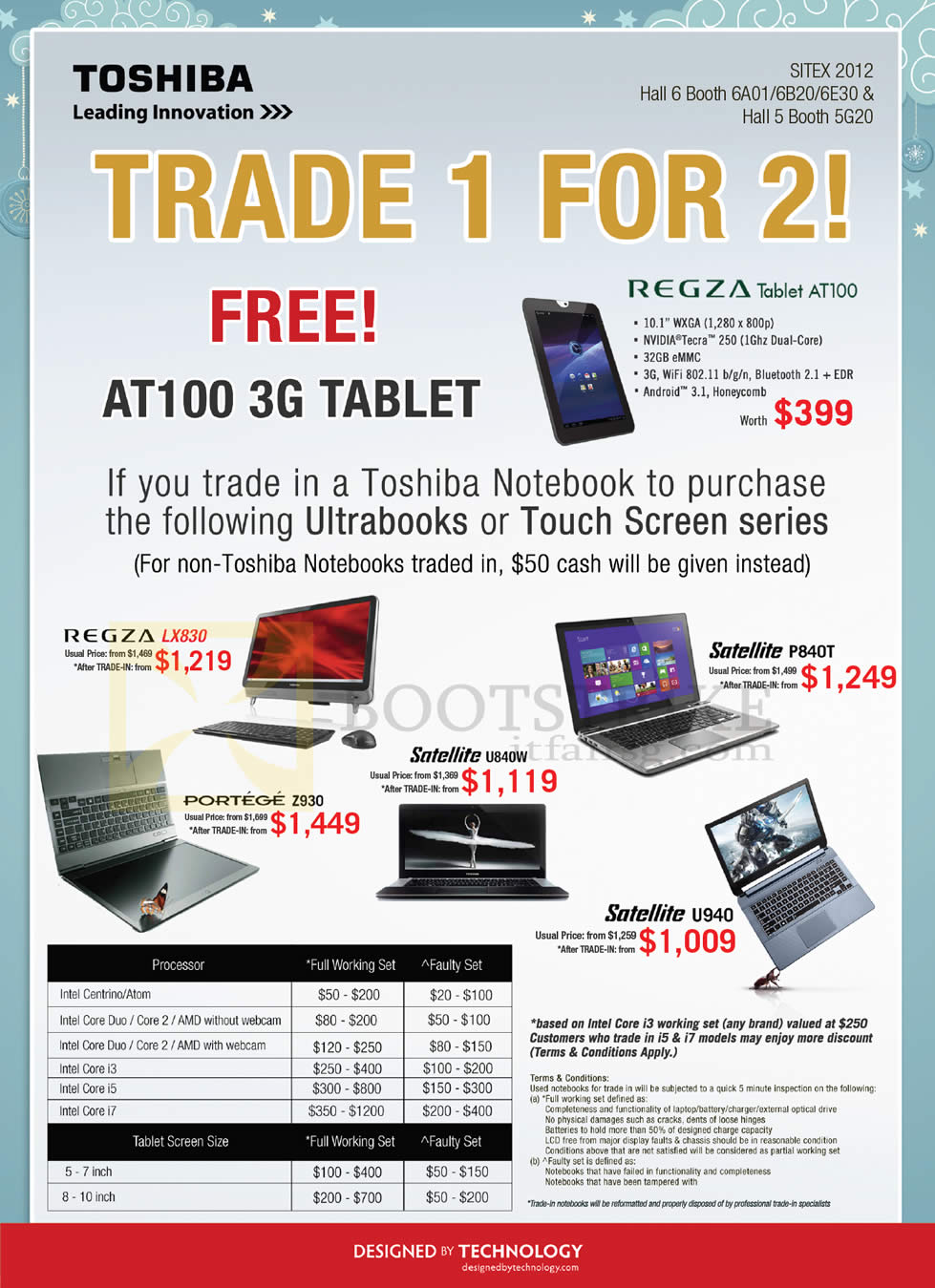 SITEX 2012 price list image brochure of Toshiba Notebooks Trade In 1 For 2