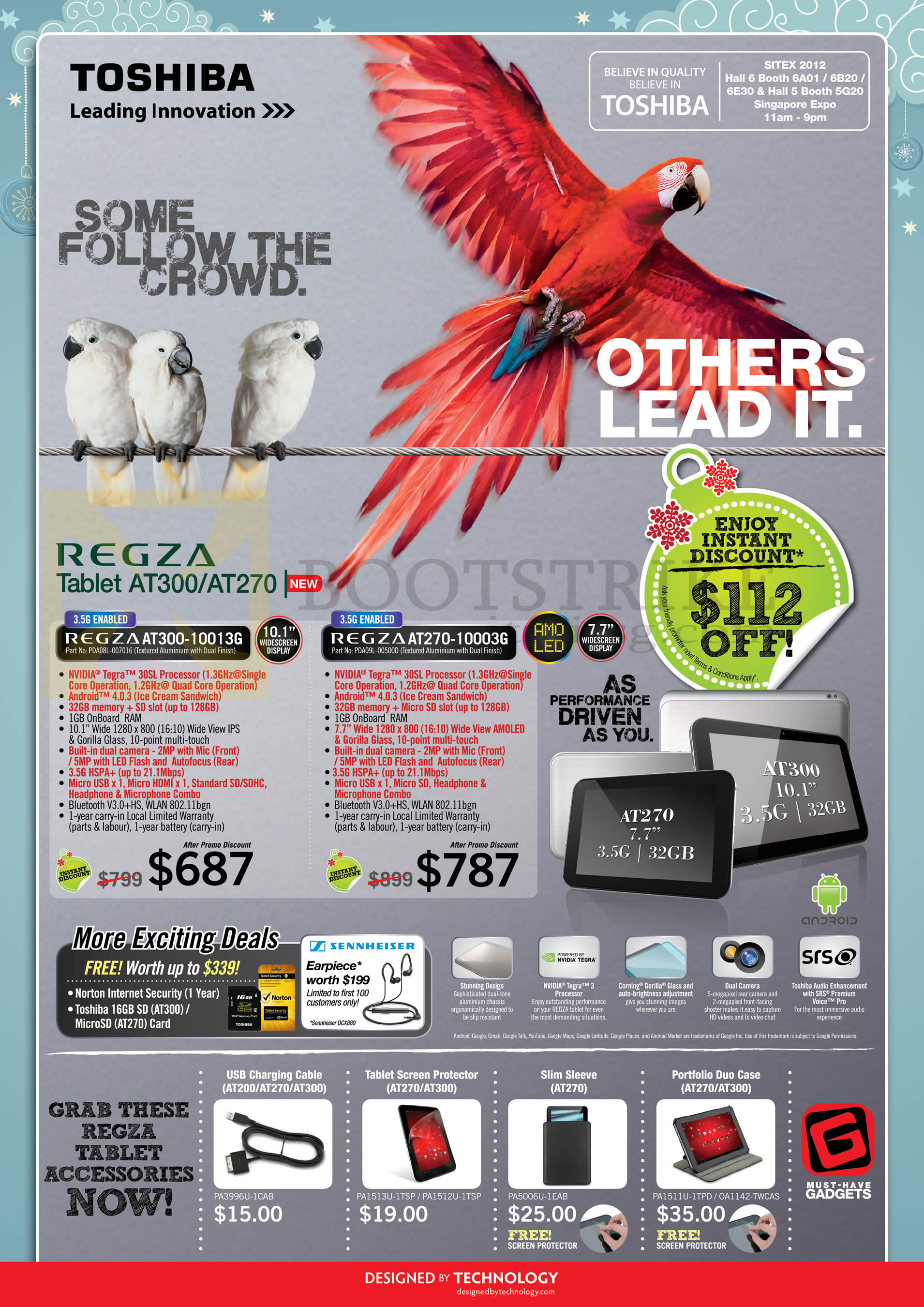 SITEX 2012 price list image brochure of Toshiba Tablets Regza AT300-10013G, AT270-10003G, Accessories