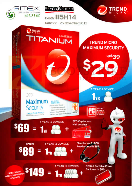 SITEX 2012 price list image brochure of Trend Micro Harvey Norman Titanium 2013 Maximum Security Cloud Edition