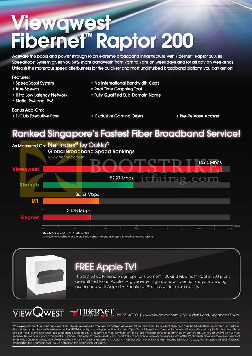 SITEX 2012 price list image brochure of Viewqwest Fibre Broadband Fibernet Raptor 200, Features, Ranking, Free Apple TV