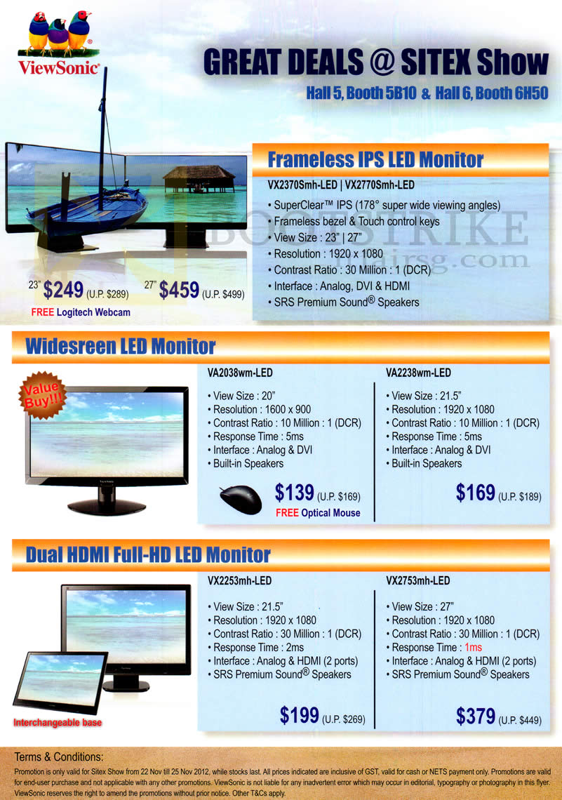 SITEX 2012 price list image brochure of Viewsonic Monitors LED VX2370Smh VX2770Smh VA2038wm VA2238wm VX2253mh VX2753mh