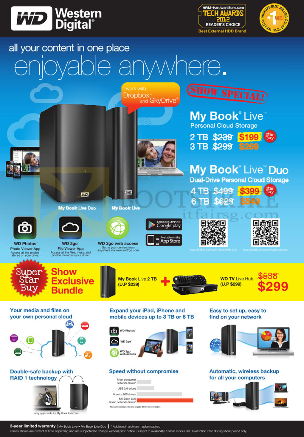 SITEX 2012 price list image brochure of Western Digital External Storage My Book Life, Duo, Personal Cloud Storage Features