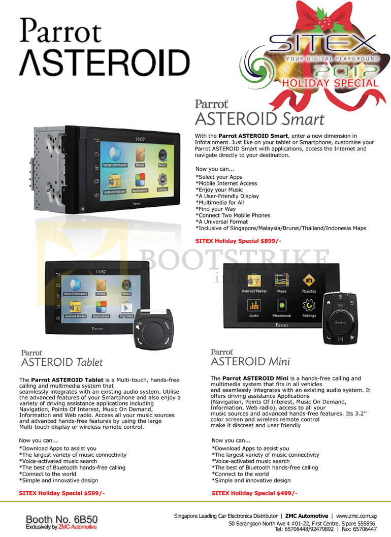 SITEX 2012 price list image brochure of ZMC Automotive Parrot Asteroid Smart, Tablet, Mini