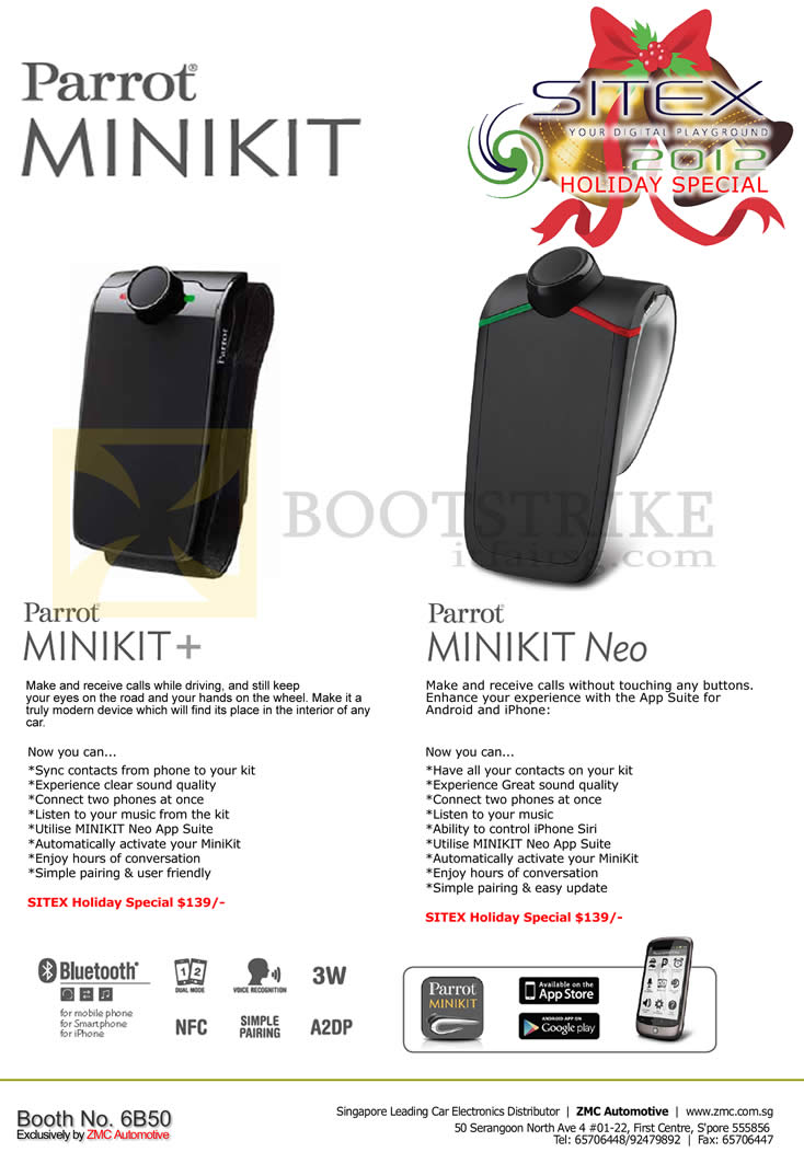 SITEX 2012 price list image brochure of ZMC Automotive Parrot Minikit Plus, Minikit Neo