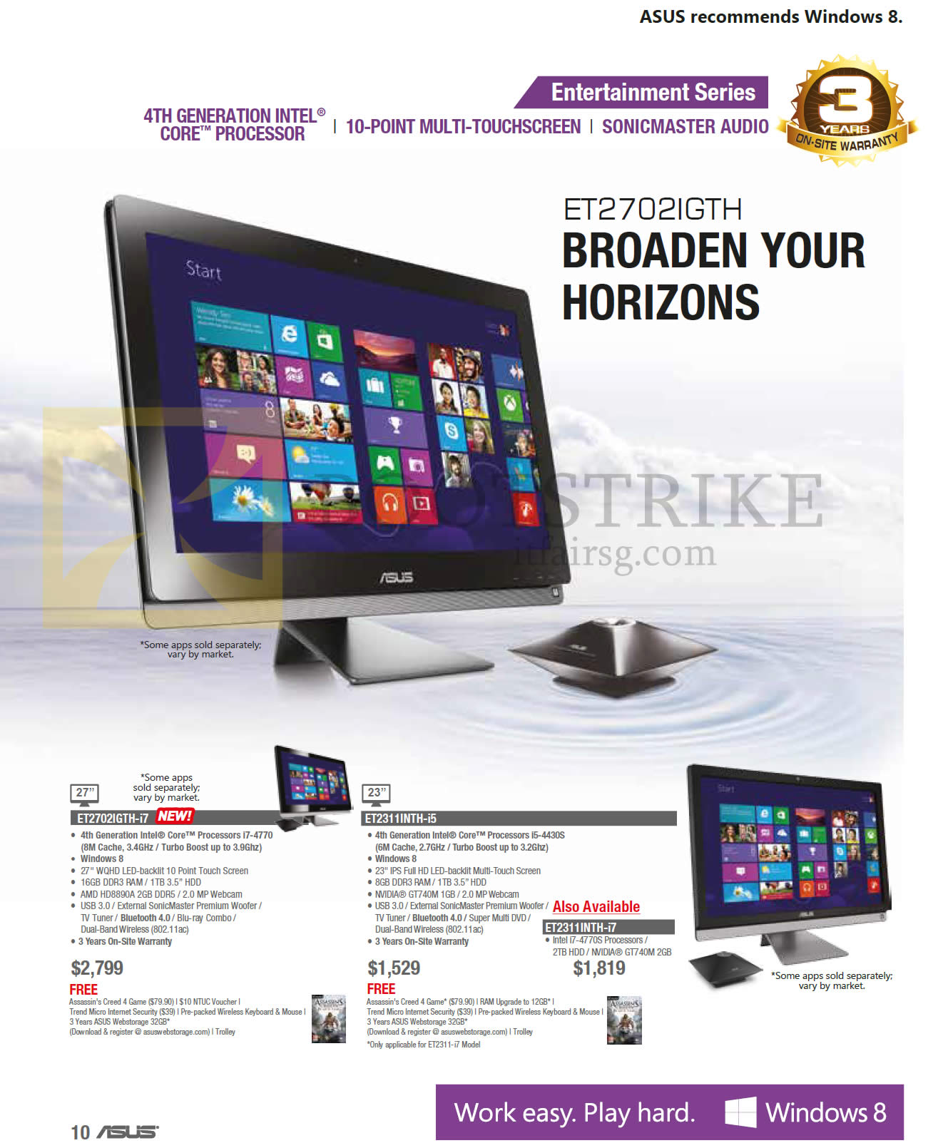 SITEX 2013 price list image brochure of ASUS AIO Desktop PCs ET2702IGTH, ET2311INTH, ET2311INTH