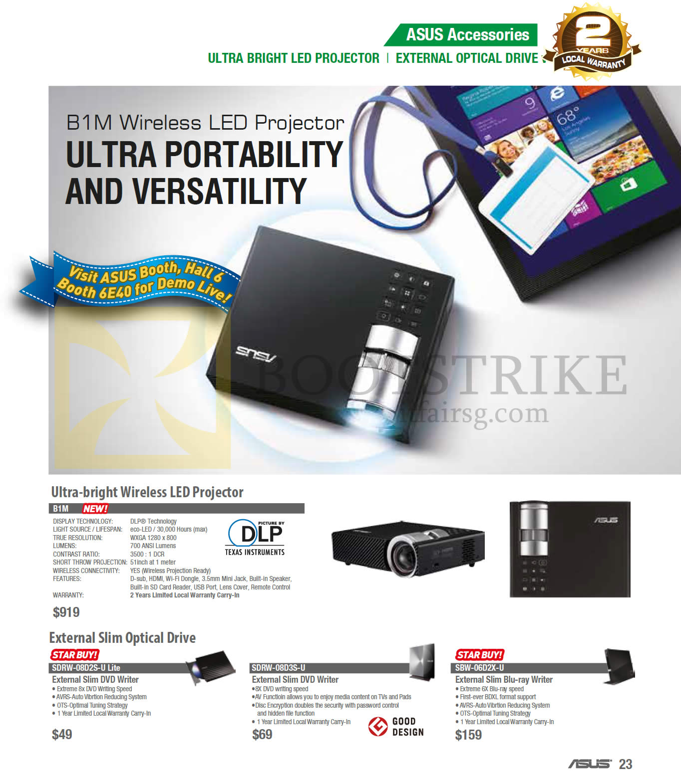SITEX 2013 price list image brochure of ASUS LED Projector Wireless B1M, External Optical Drive SDRW-08D2S-U Lite, SDRW-08D3S-U, SBW-06D2X-U