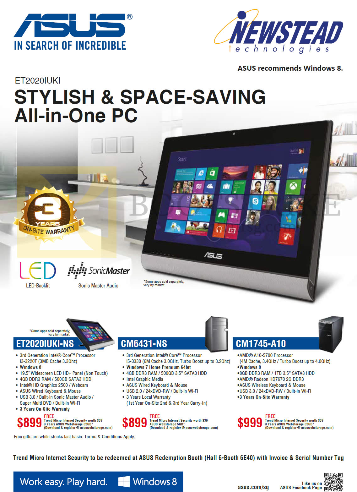 SITEX 2013 price list image brochure of ASUS Newstead AIO Desktop PCs ET2020IUKI-NS, CM6431-NS, CM1745-A10