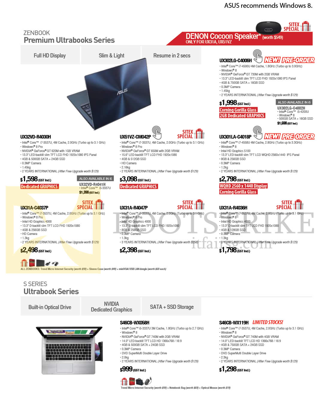 SITEX 2013 price list image brochure of ASUS Notebooks Zenbook Ultrabooks UX32VD-R4030H, UX31A-R4047P, UX-31A-R4036H, S Series SSD S46CB-WX058H, S46CB-WX119H