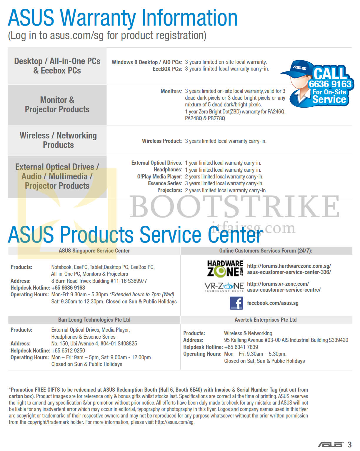 SITEX 2013 price list image brochure of ASUS Warranty Information, Products Service Centre
