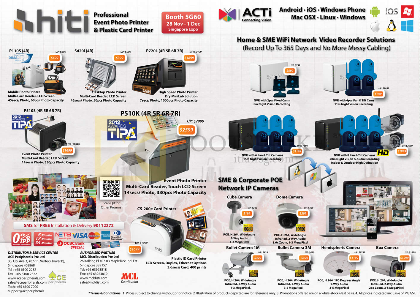 SITEX 2013 price list image brochure of Ace Peripherals Hiti Printers P110S S420i P720L P510S P510K CS-200e, Acti NVR Network Video Recorder, IPCam