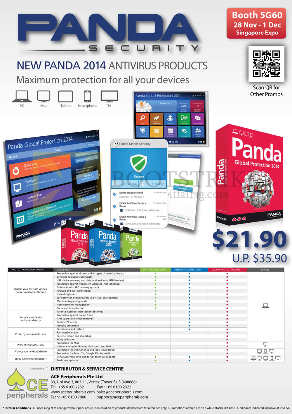 SITEX 2013 price list image brochure of Ace Peripherals Panda Security 2014, AntiVirus Pro, Global Protection, Internet Security