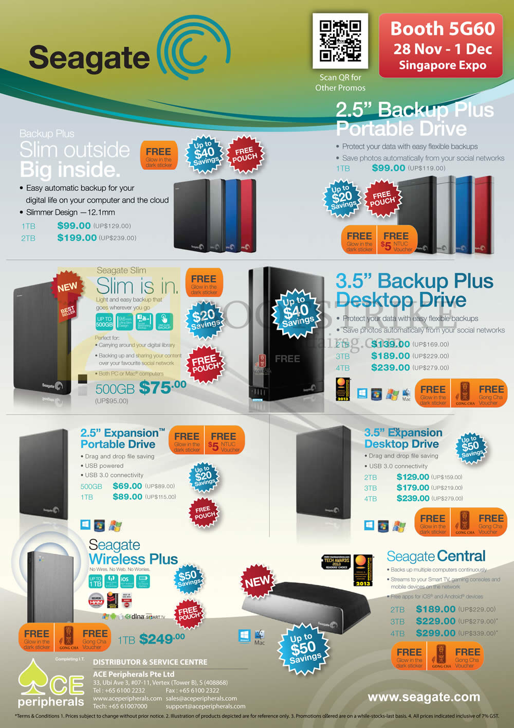 SITEX 2013 price list image brochure of Ace Peripherals Seagate Central Wireless Backup Plus, Slim Expansion, Desktop External Storage Drive, HDD 500GB 1TB 2TB 3TB 4TB