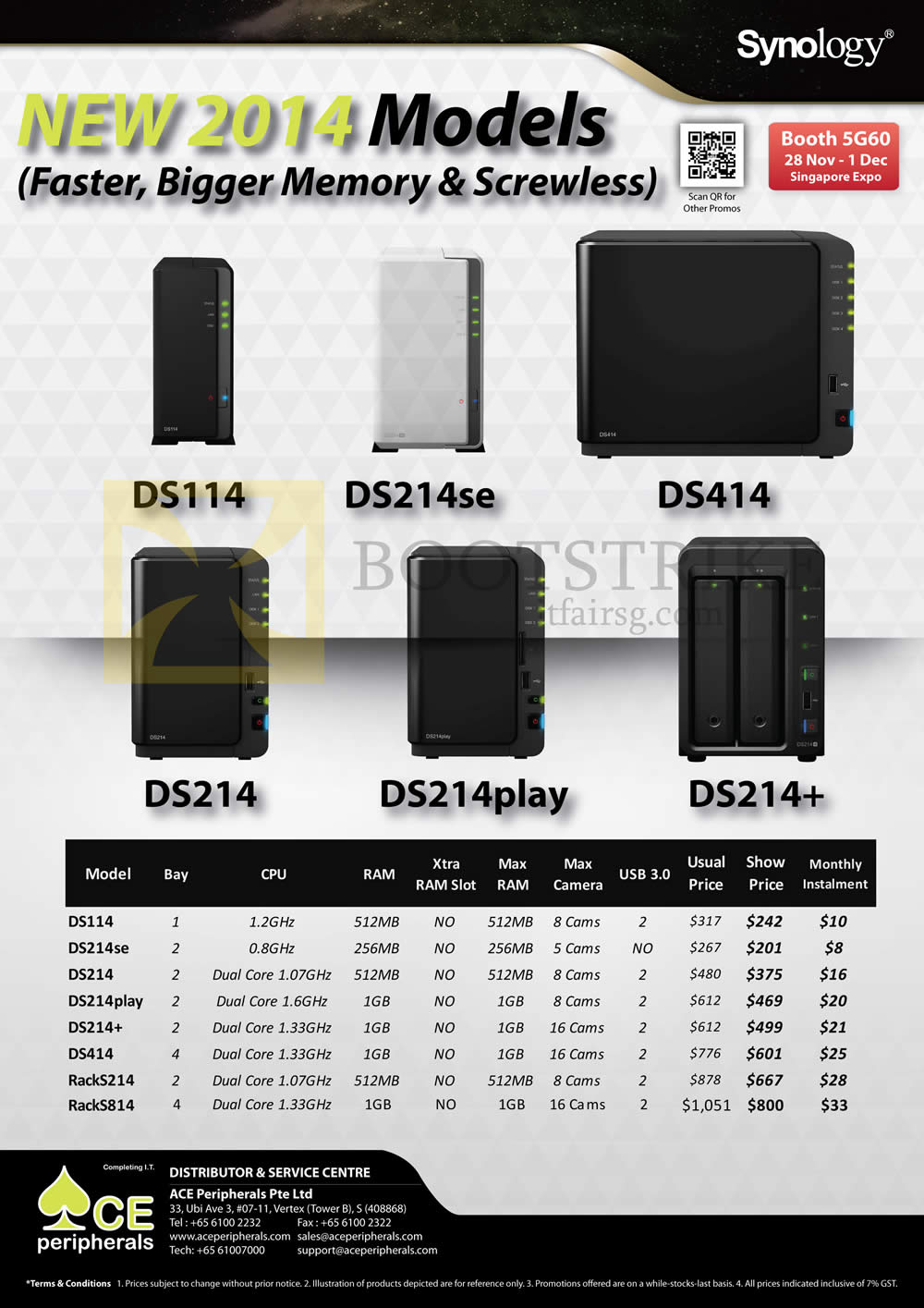 SITEX 2013 price list image brochure of Ace Peripherals Synology NAS DS114 DS214se DS414 DS214 DS214play DS214plus RackS214 RackS814
