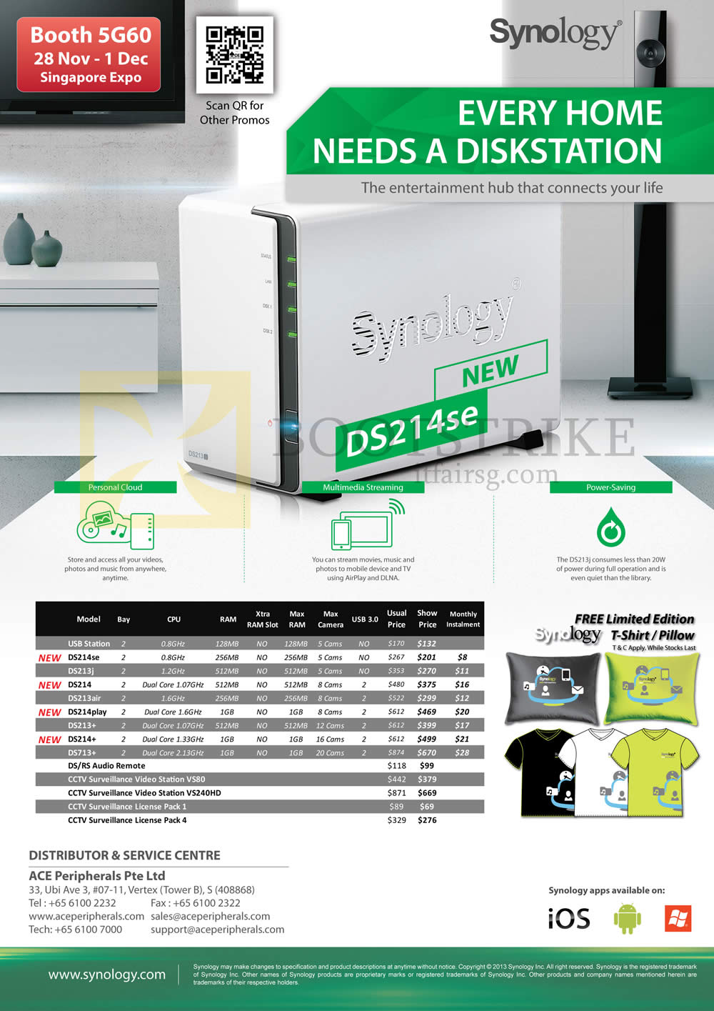 SITEX 2013 price list image brochure of Ace Peripherals Synology NAS DS214se DS213J DS213air DS213 Plus DS214 DS214play DS214plus DS713 Plus CCTV License