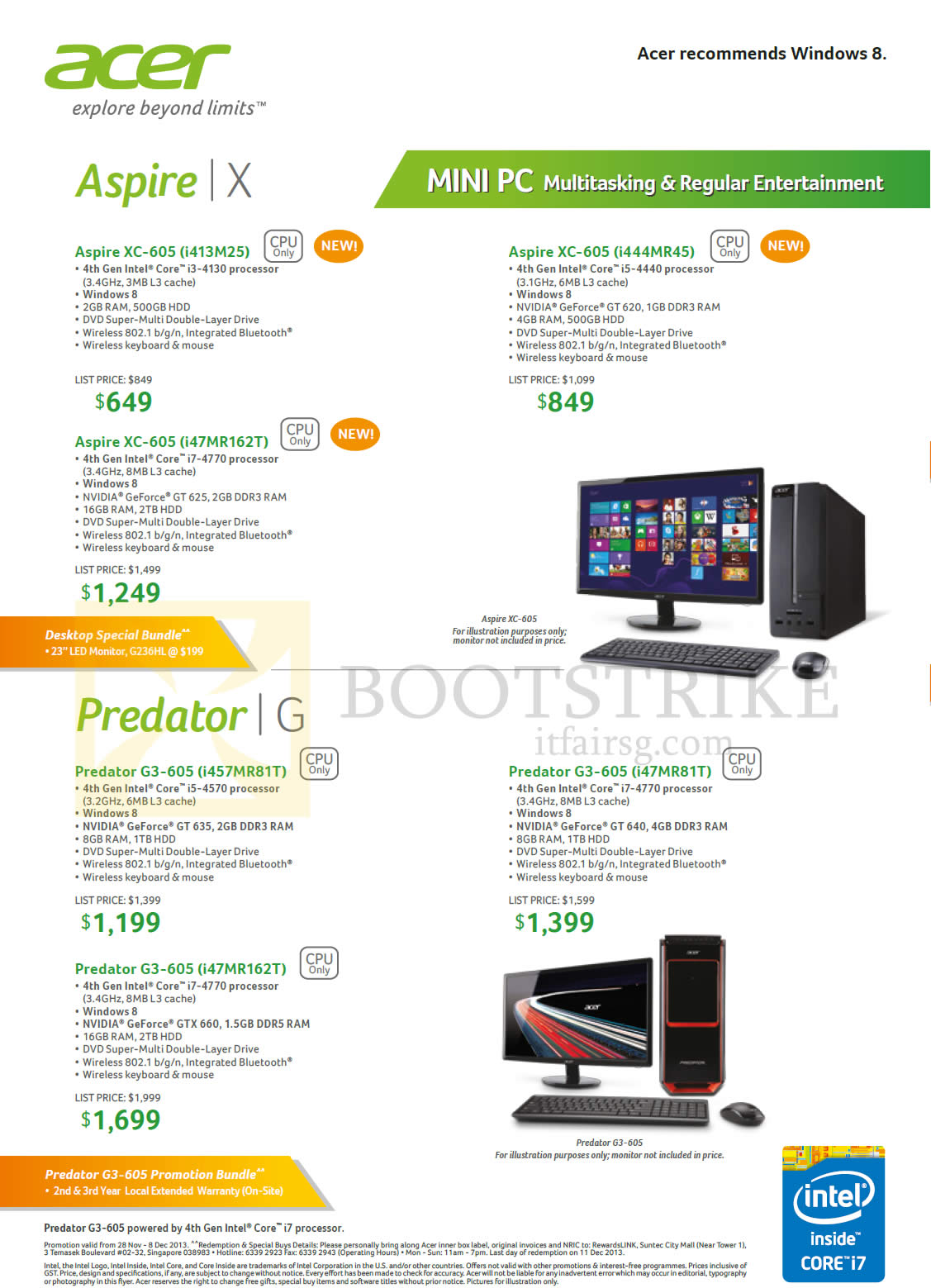 SITEX 2013 price list image brochure of Acer Desktop PCs Aspire XC-605, Predator G3-605