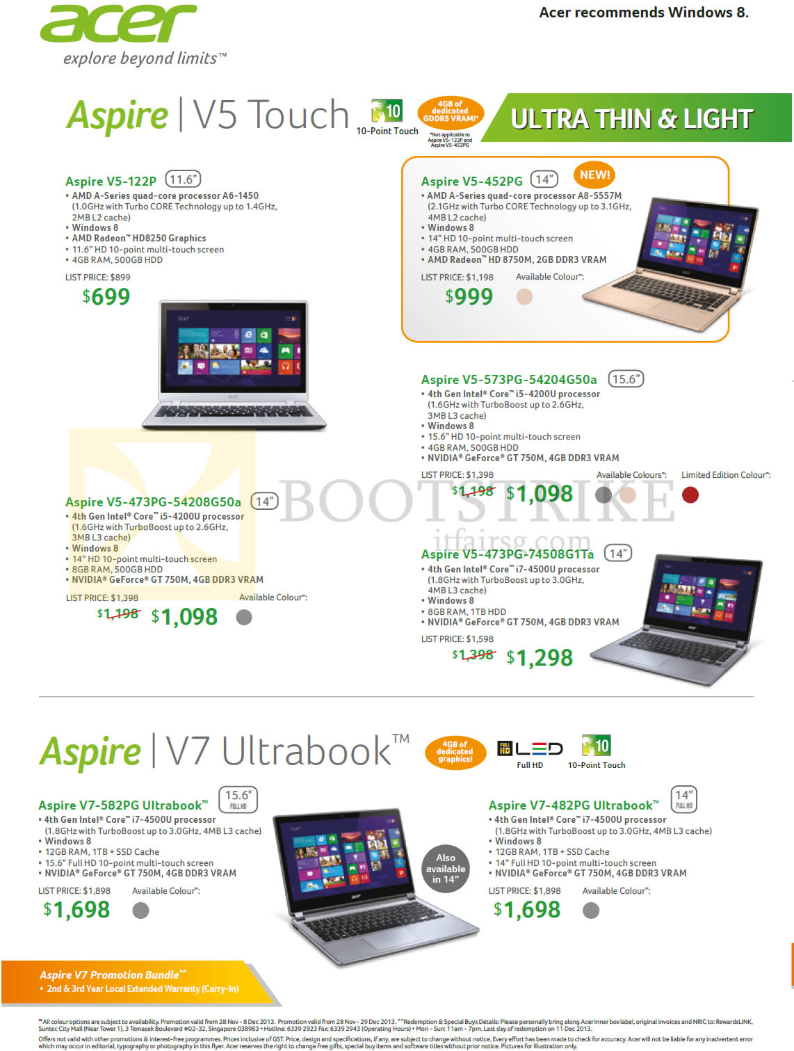 SITEX 2013 price list image brochure of Acer Notebooks Aspire V5 Touch V5-122P, 452PG, 473PG-54208G50a, 573PG-54204G50a, 473PG-74508G1Ta, V7-582Pg, V7-482PG