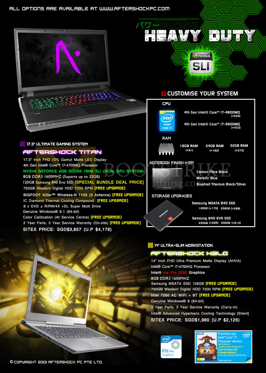 SITEX 2013 price list image brochure of Aftershock Notebooks Titan, Halo