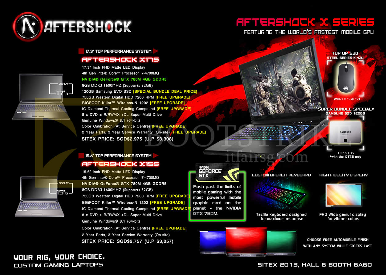 SITEX 2013 price list image brochure of Aftershock Notebooks X17S, X15S
