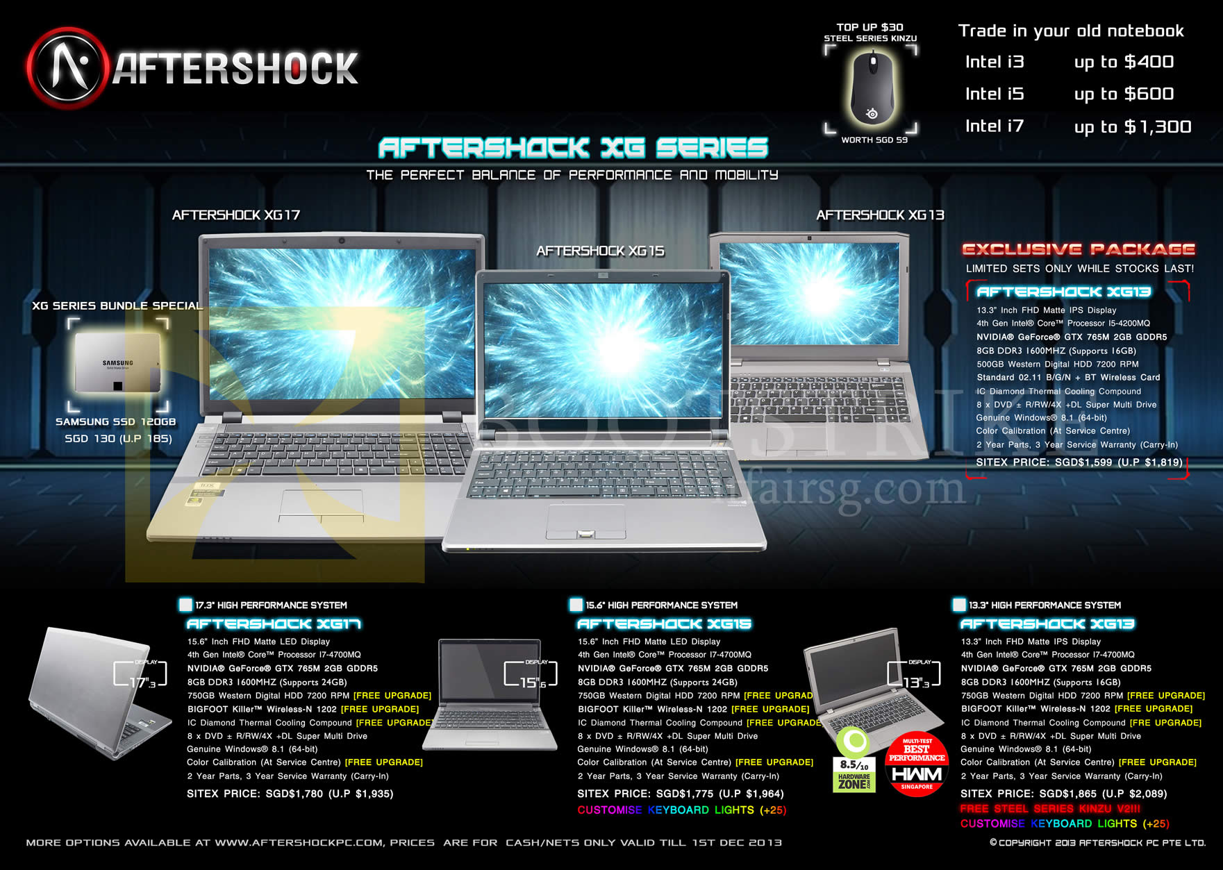SITEX 2013 price list image brochure of Aftershock Notebooks XG13, XG15, XG17, Trade In
