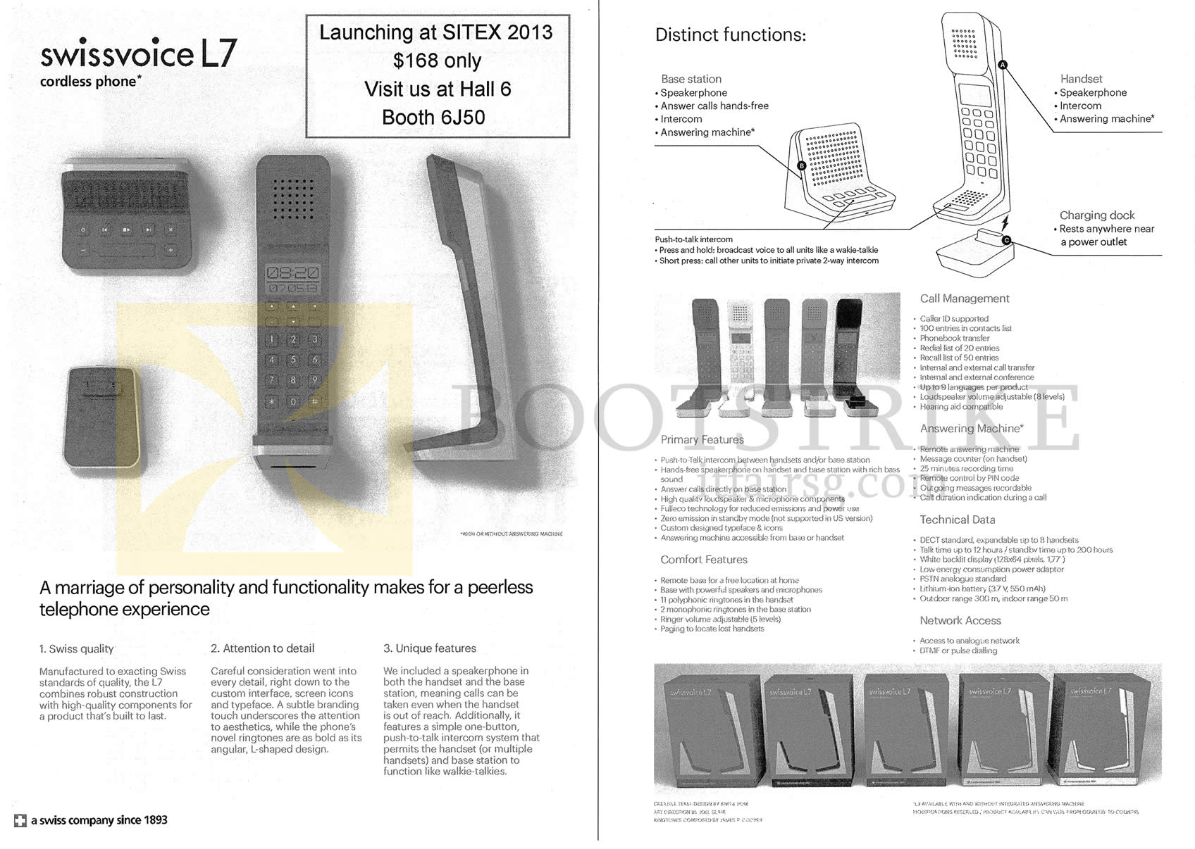 SITEX 2013 price list image brochure of Alcom Swissvoice L7 Phone
