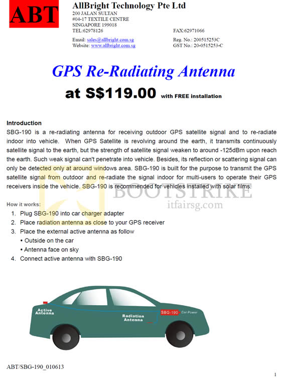 SITEX 2013 price list image brochure of Allbright GPS Re-Rediating Antenna SBG-190