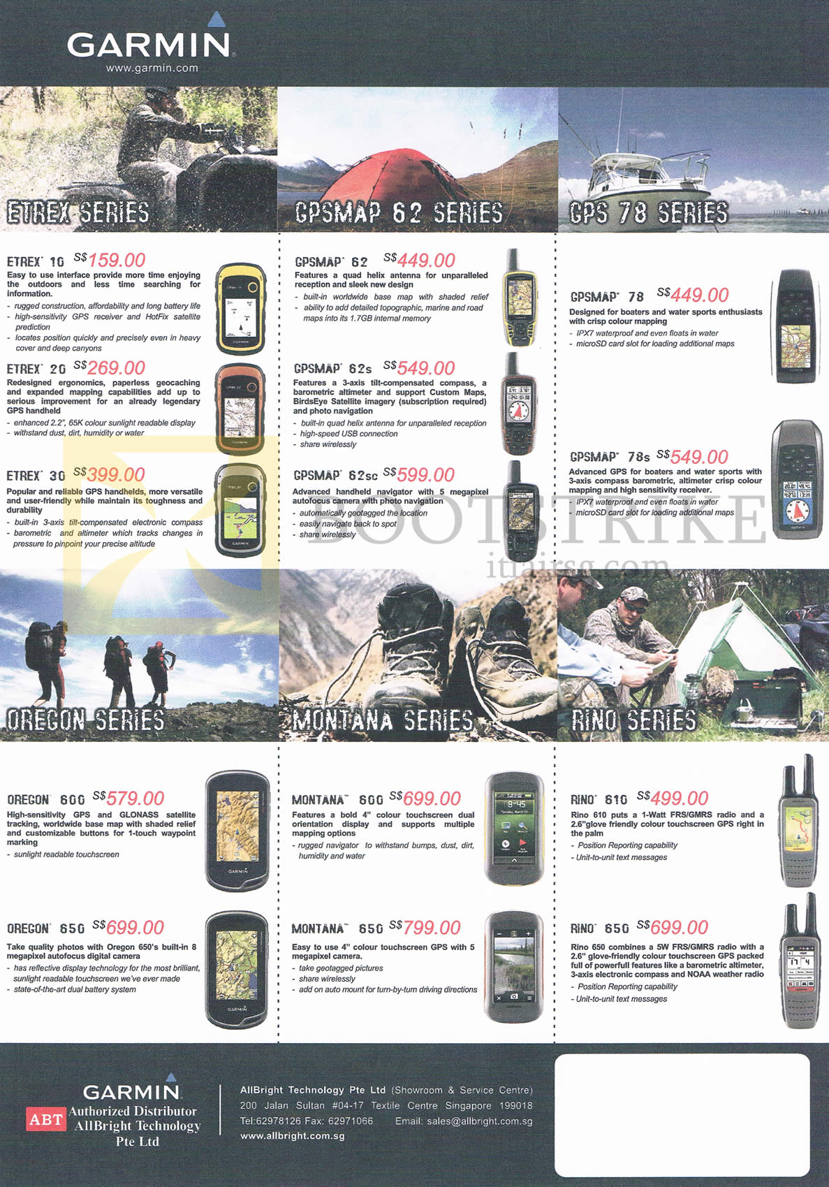 SITEX 2013 price list image brochure of Allbright Garmin GPS Handheld Etrex 10 20 30, GPSMap 62 62s 62ss 78 78s, Oregon 600 650, Montana 500 650, Rino 610 650