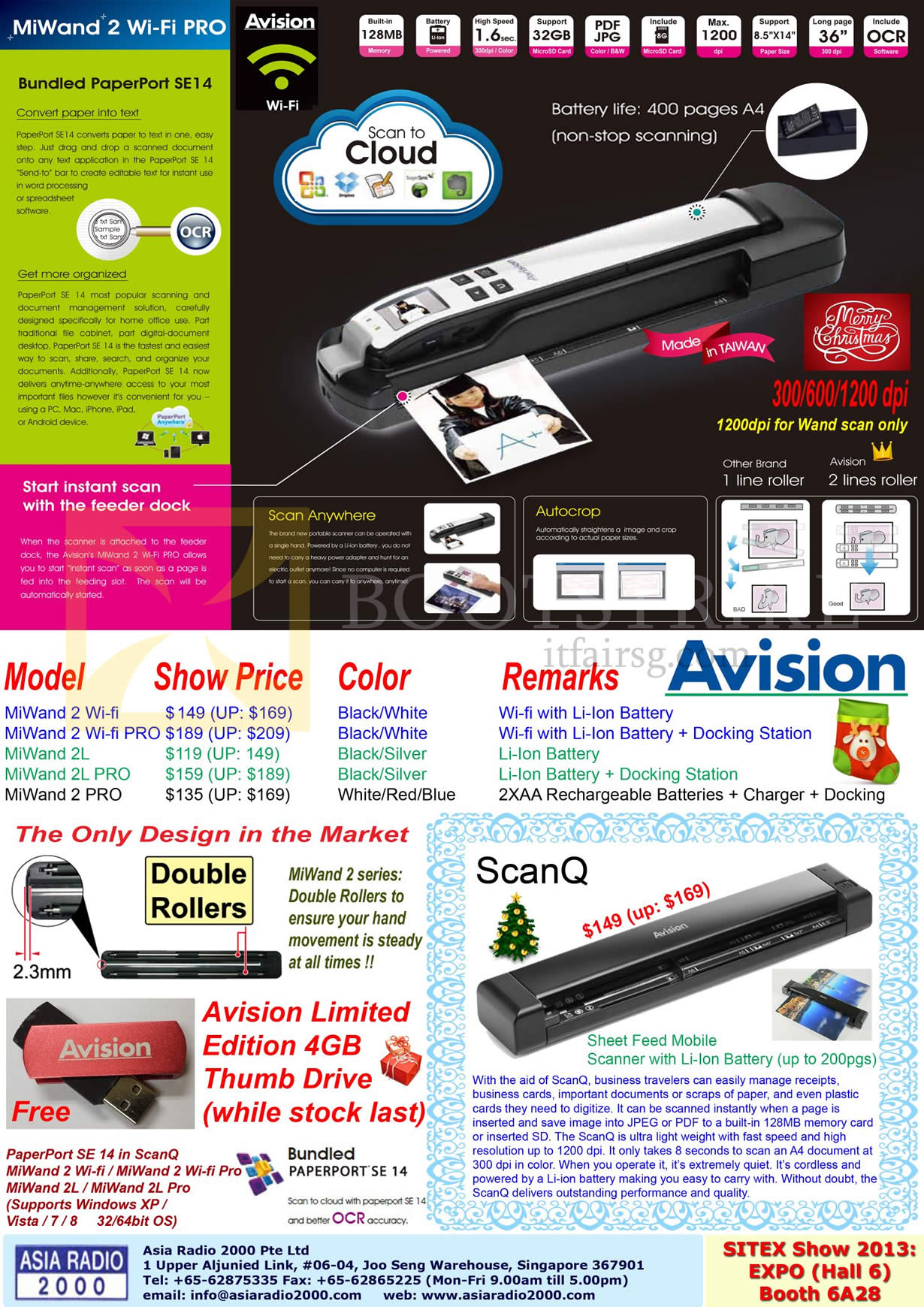 SITEX 2013 price list image brochure of Asia Radio Avision MiWand 2 Wi-Fi Pro Scanner, 2 Wi-fi, 2 Wi-fi Pro, 2L, 2L Pro, 2 Pro, ScanQ