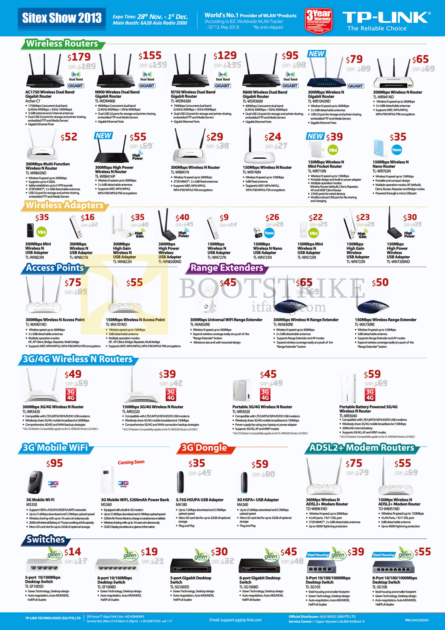 SITEX 2013 price list image brochure of Asia Radio TP-Link Networking Wireless Routers, USB Adapters, Access Points, Extenders, 3G 4G, Switches, ADSL Modem Routers