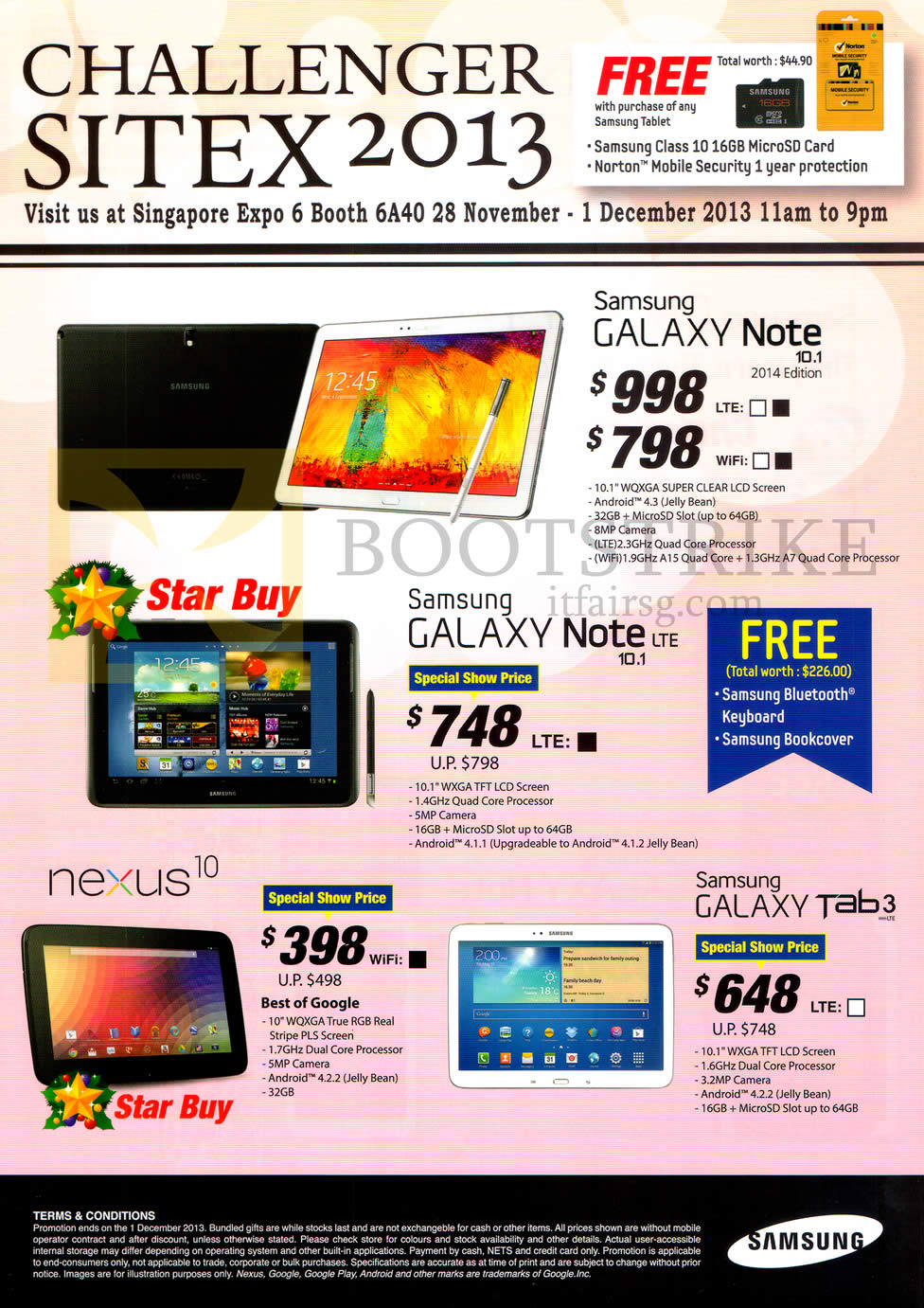 SITEX 2013 price list image brochure of Challenger Samsung Tablets Galaxy Note 10.1 2014 Edition, Note 10.1 LTE, Nexus 10, Tab 3 10.1