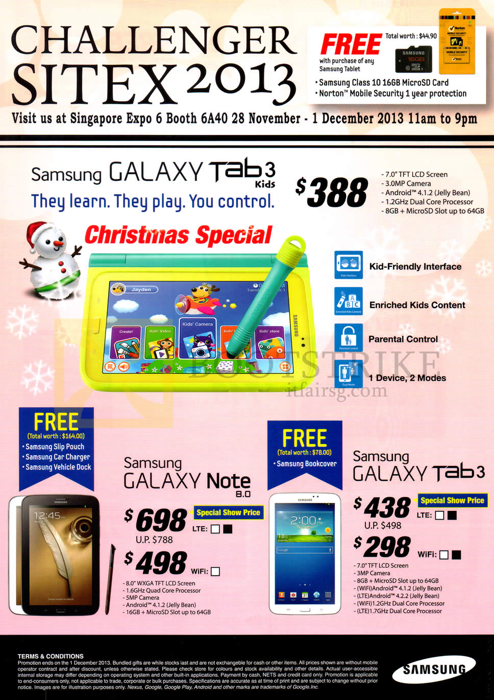 SITEX 2013 price list image brochure of Challenger Samsung Tablets Galaxy Tab 3 Kids, Note 8.0, Tab 3 7.0