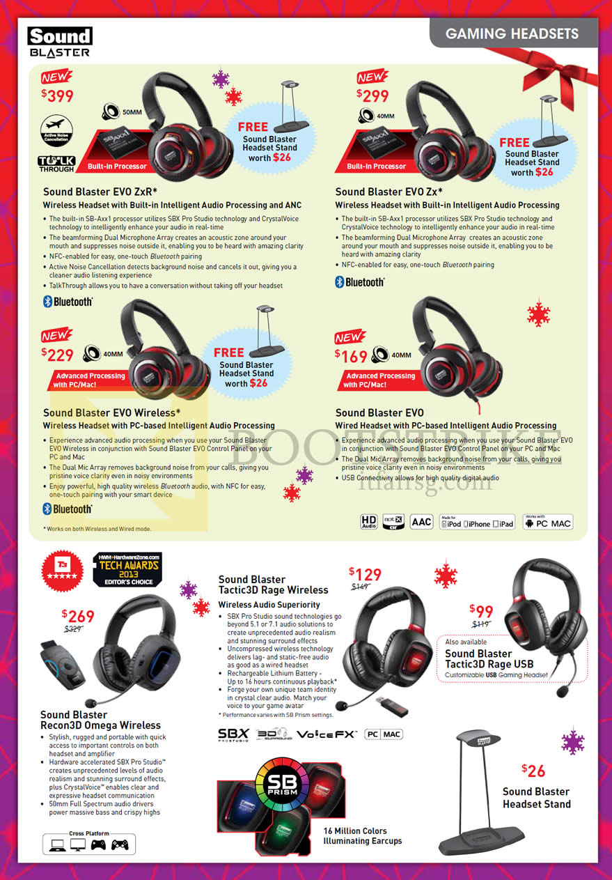 SITEX 2013 price list image brochure of Creative Gaming Headsets Sound Blaster Evo Zxr, Zx, Wireless, Recon3D Omega, Tactic3D Rage, USB