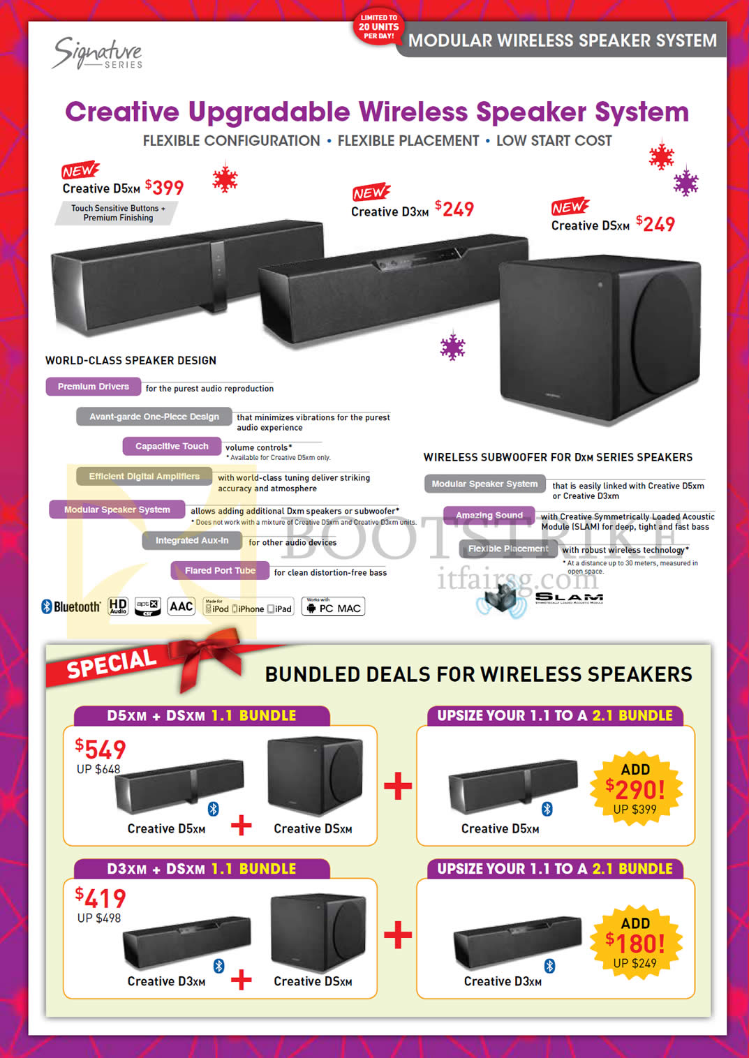 SITEX 2013 price list image brochure of Creative Modular Wireless Speaker System D5xm D3xm DSxm, Bundles
