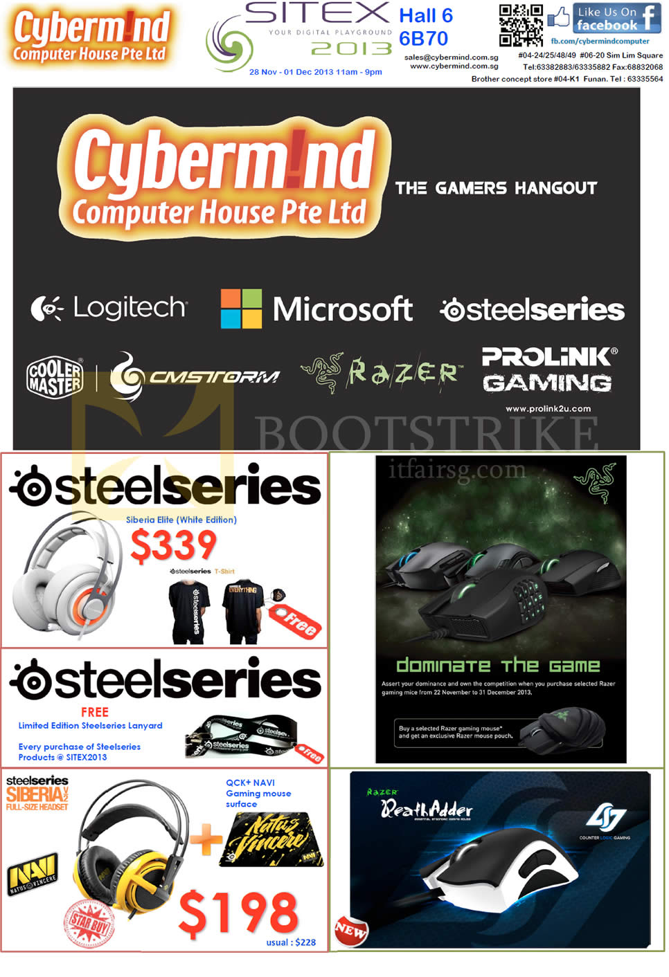 SITEX 2013 price list image brochure of Cybermind Gamer Hardware Steelseries Siberia Elite Headphones, QCK Navi Mouse Pad