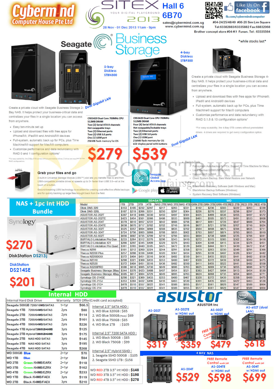 SITEX 2013 price list image brochure of Cybermind NAS Seagate Business Storage STBN300 STBP300, Synology DiskStation, Asustor, Buffalo LinkStation, Thecus, D-Link, Internal HDD Seagate WD Western Digital