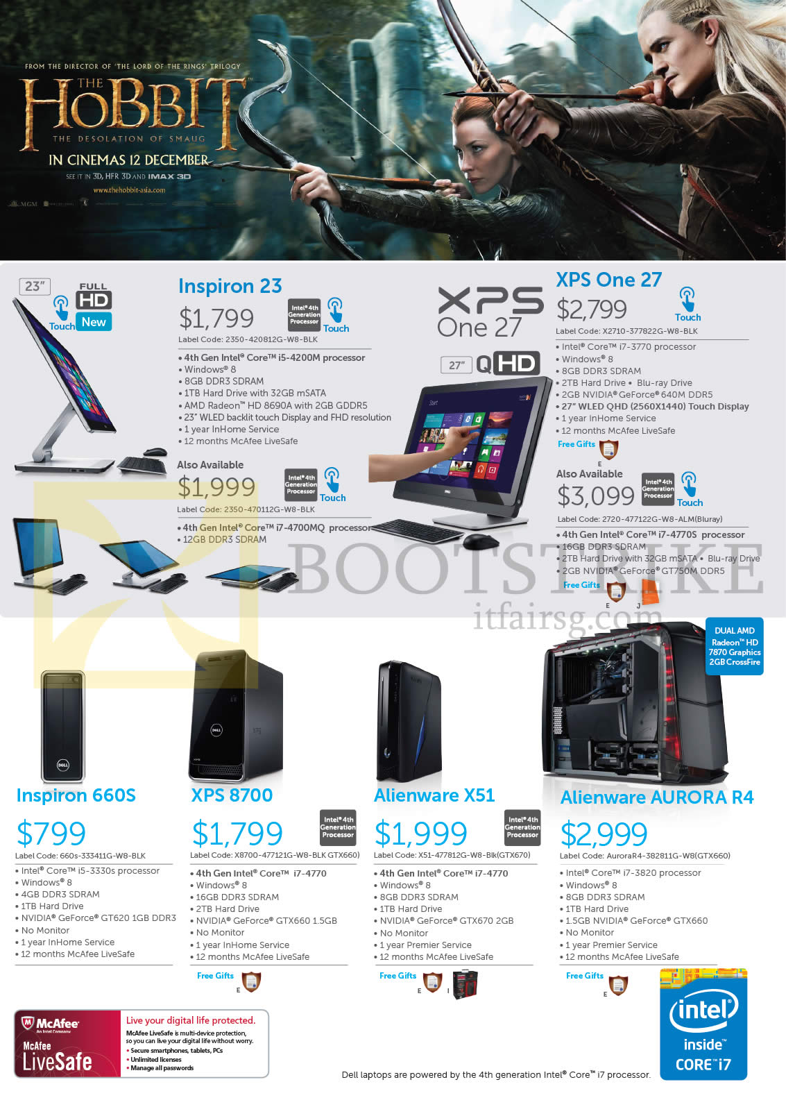 SITEX 2013 price list image brochure of Dell Desktop PCs, AIO Desktop PCs Inspiron 23, 660S, XPS One 27, 8700, Alienware X51, Aurora R4