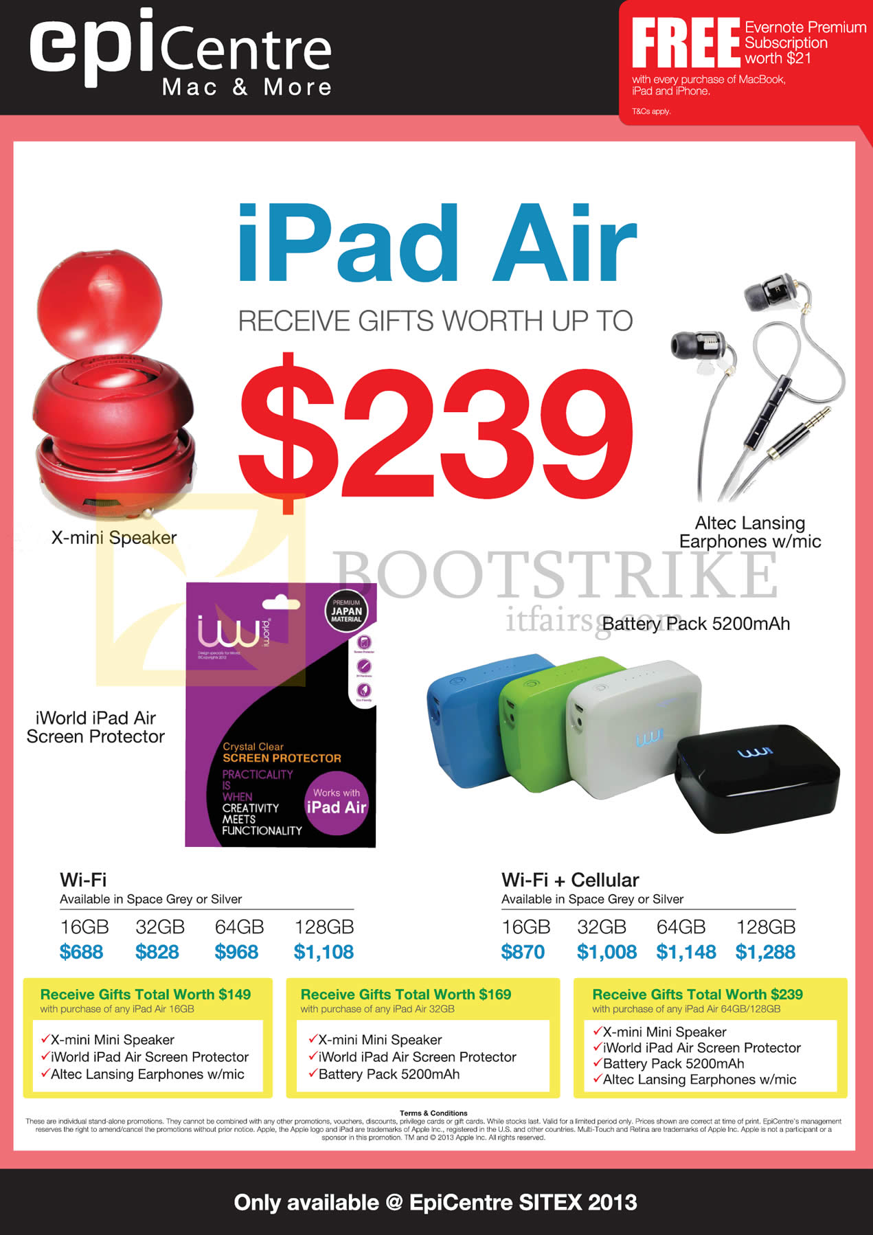 SITEX 2013 price list image brochure of EpiCentre Apple IPad Air Tablet Wi-Fi Cellular, Free Gifts, 16GB 32GB 64GB 128GB